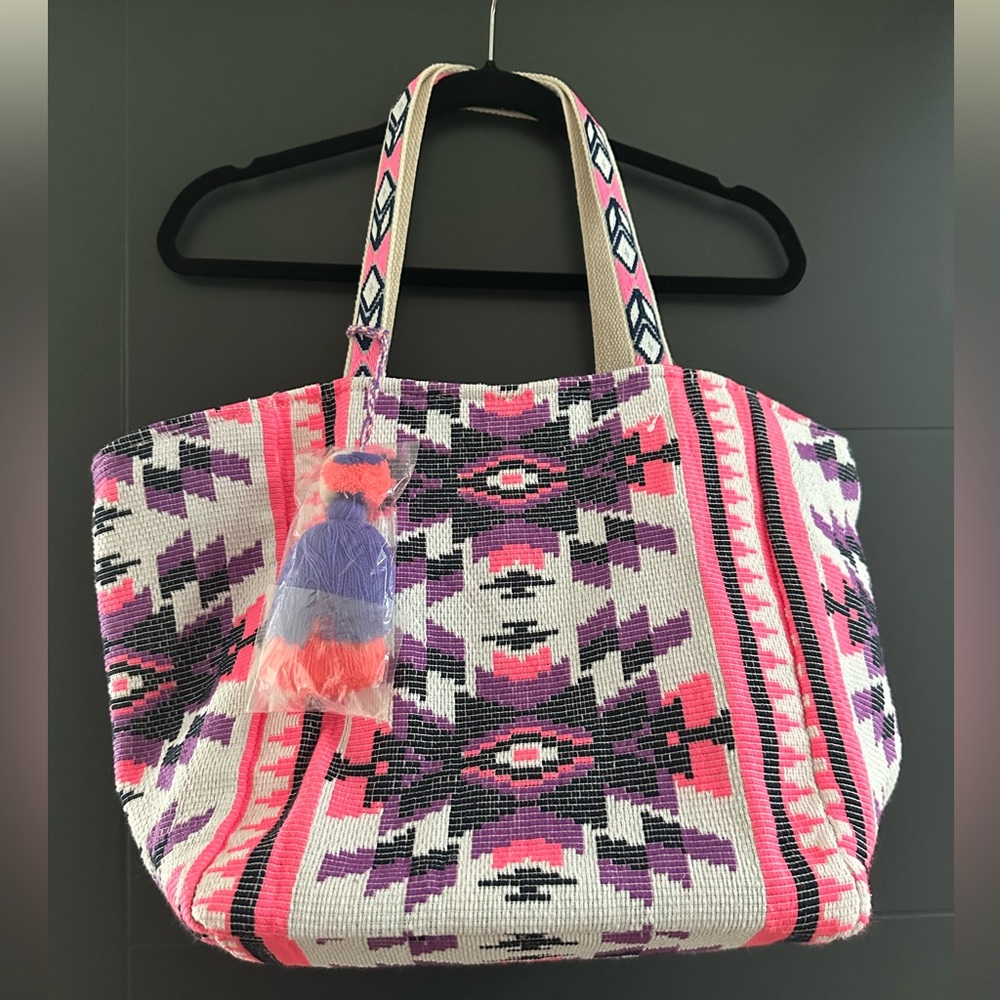 Mexican Blanket Overnight Weekender Shoulder Bag NWOT Hot pink/black/purple